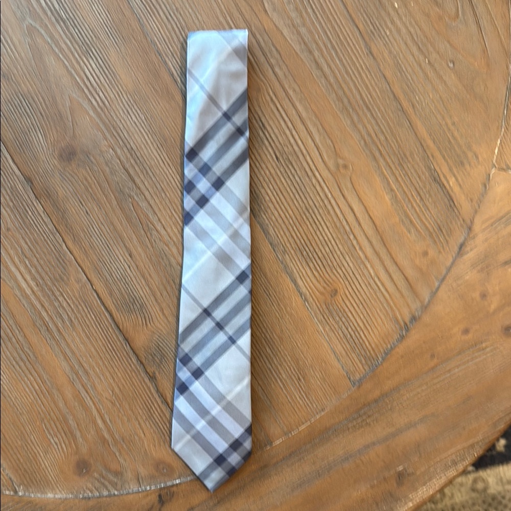 Burberry Gray and Blue Plaid Silk Tie